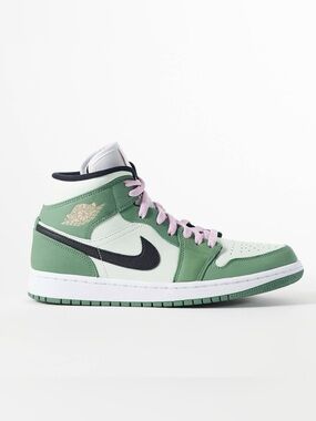 Nike Air Jordan 1 Mid Green, White & Pink Lace Sneakers